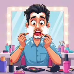 Makeup tutorial. Lipstick. Powder